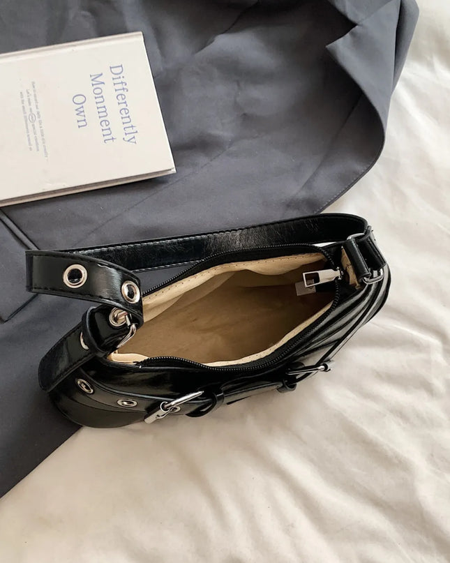PU Leather Buckle Shoulder Bag 