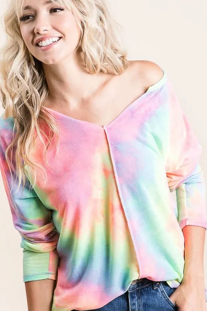BiBi Long Sleeve Tie-Dye Terry T-Shirt PASTEL TIE DYE