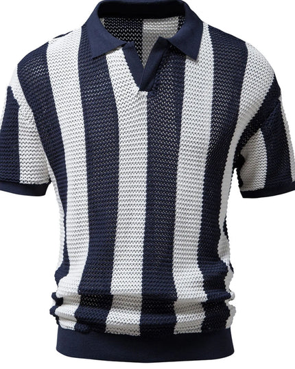 Men's Striped Short Sleeve Knit Polo Navy