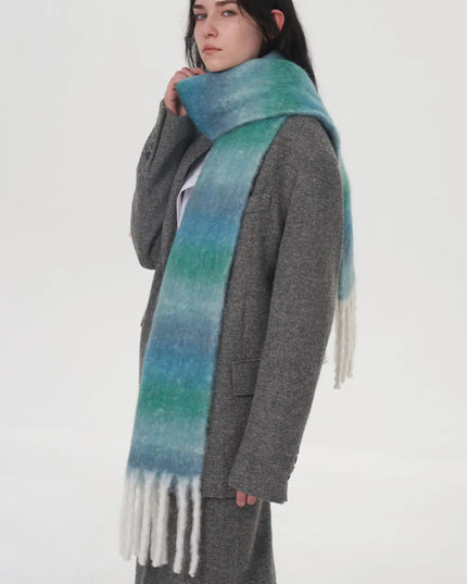 Fringe Gradient Thermal Scarf Sky Blue One Size