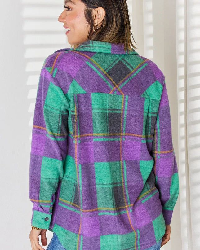 Zenana Plaid Button Up Long Sleeve Shacket