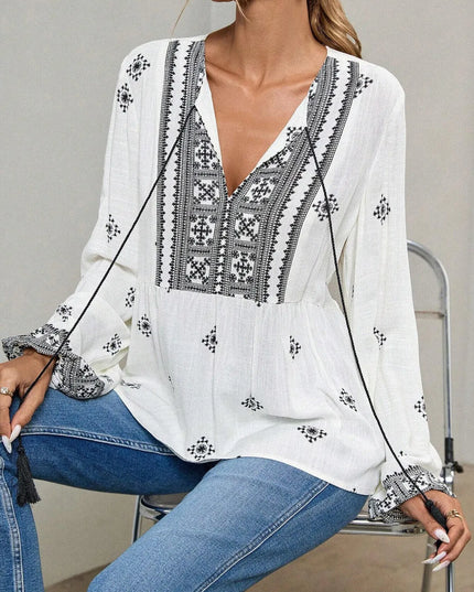 Tie Front Long Sleeve Blouse