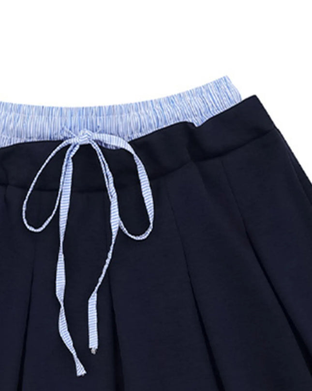 Drawstring Pleated Mini Skirt