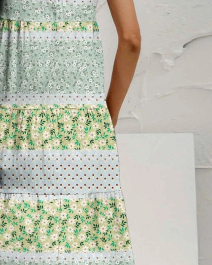 FAM-FAM Tiered Printed Round Neck Sleeveless Dress