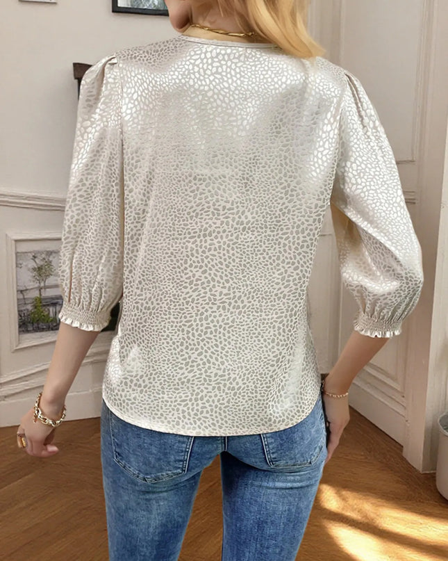 Animal Print V-Neck 3/4 Sleeve Blouse