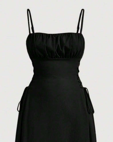 Ruched Midi Cami Dress with Side Tie Details