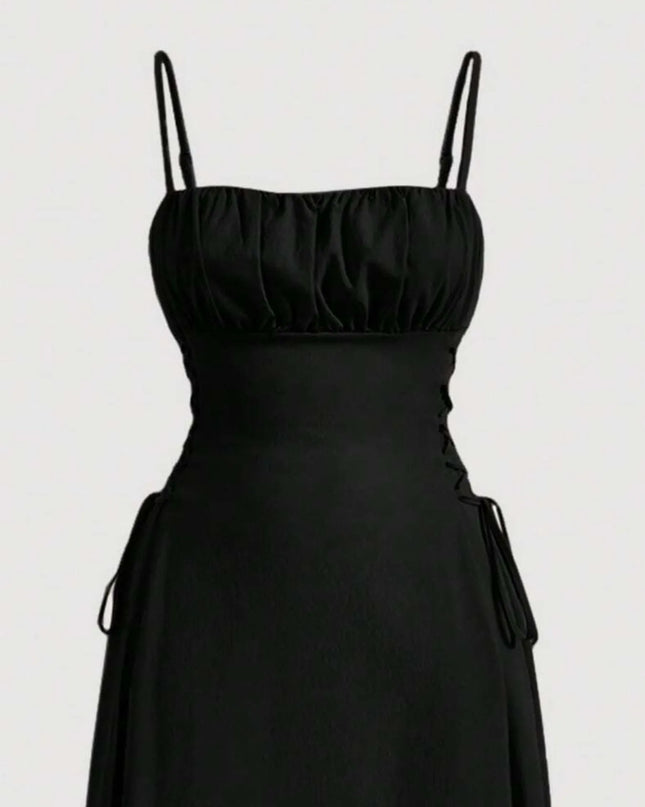 Ruched Midi Cami Dress with Side Tie Details