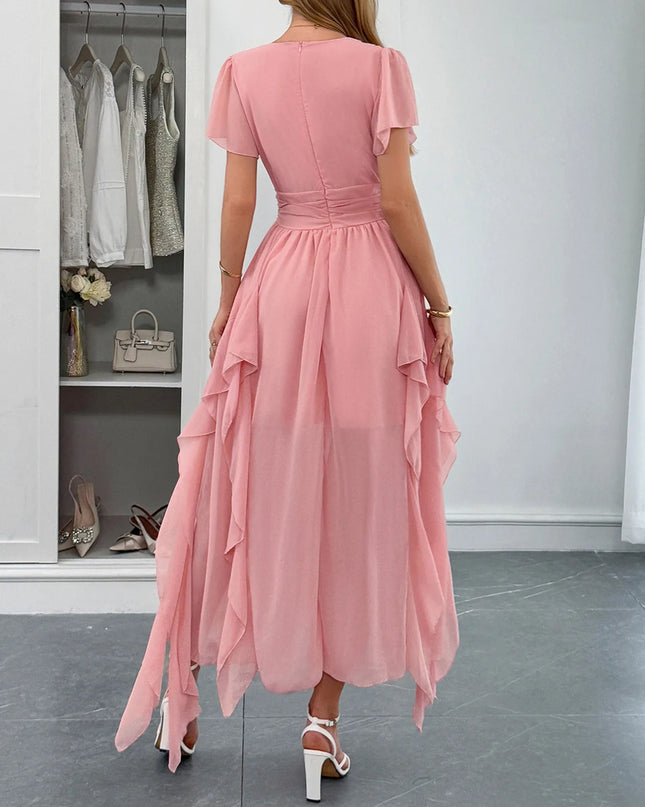 V-Neck Flutter Sleeve Dress