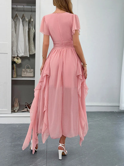 V-Neck Flutter Sleeve Dress