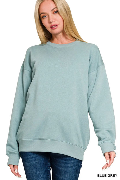 Zenana Fleece Round Neck Sweatshirts BLUE GREY