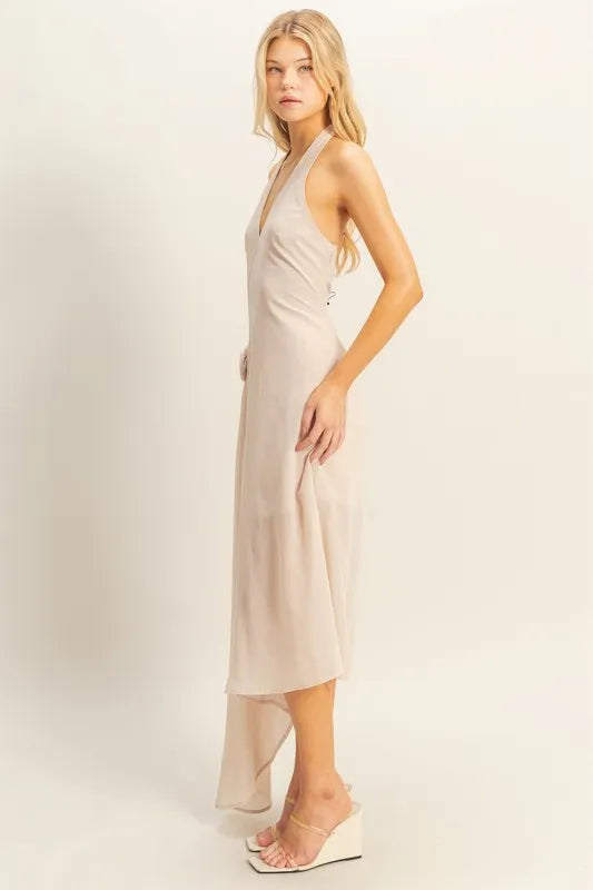 HYFVE Chiffon Halter Asymmetrical Hem Dress 