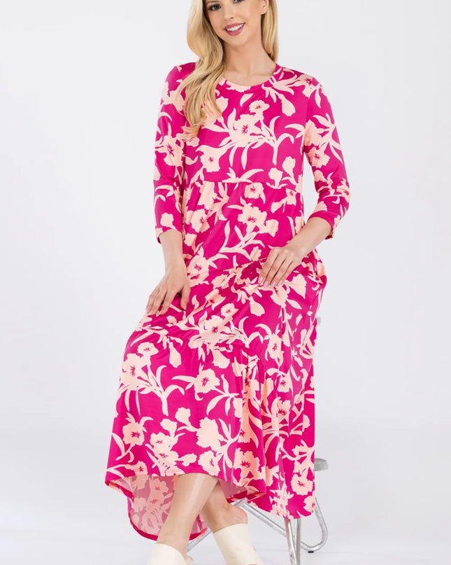 Celeste Full Size Floral Round Neck Ruffle Hem Dress