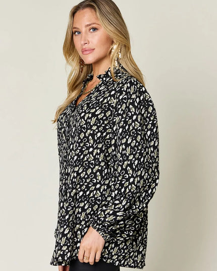 Double Take Full Size Leopard Long Sleeve Blouse