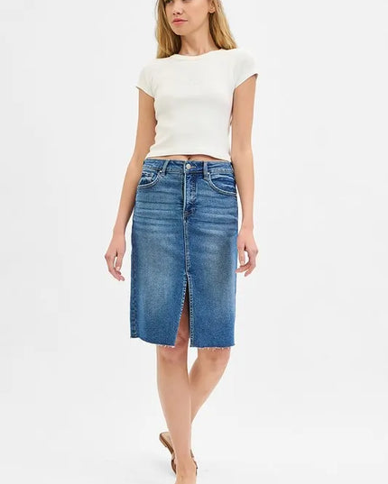 RISEN Full Size High Rise Front Slit Pencil Skirts Plus Size