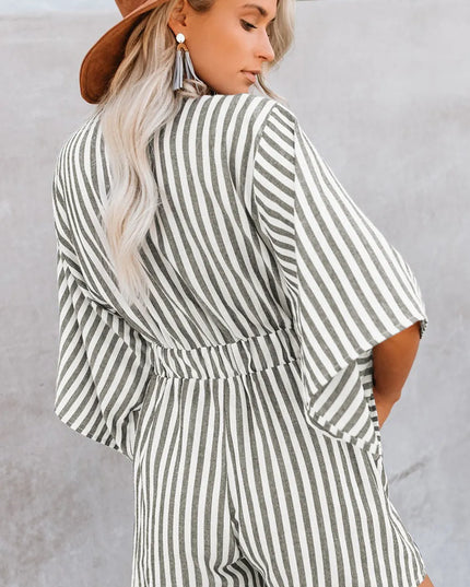 Bow Striped Kimono Sleeve Romper