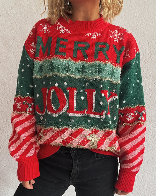 Christmas Letter Round Neck Long Sleeve Sweater