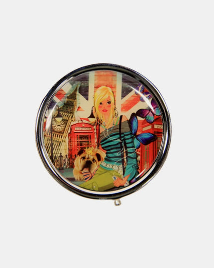 Nicole Lee USA Print Metallic Circular Small Pill Case London Girl One Size