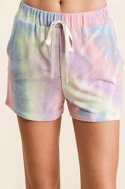 BiBi Tie Dye French Terry Casual Shorts with Twill Tape MULTI TIE DYE