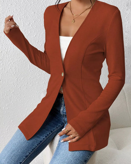 One Button Long Sleeve Blazer Coffee Brown
