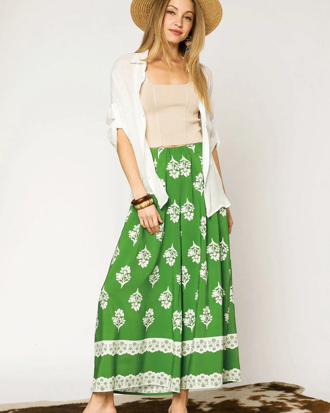 Umgee Floral Pleated Wide-Leg Pants