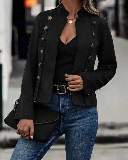 Decorative Button Open Front Long Sleeve Jacket