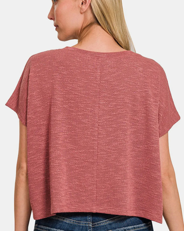 Zenana V-Neck Short Sleeve Crop T-Shirt