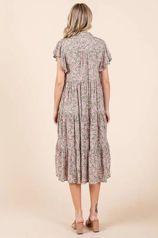 Mittoshop Abstract Print Ruffle Tier Midi Dress