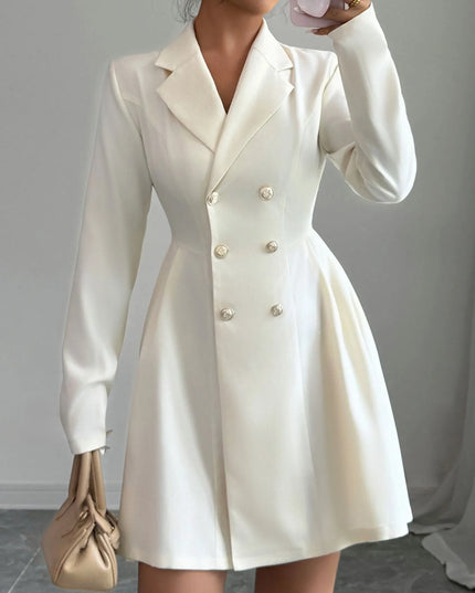 Double-Breasted Blazer Dress with Pleated Detail