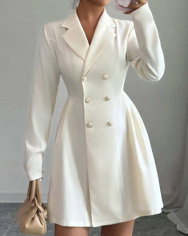 Double-Breasted Blazer Dress with Pleated Detail