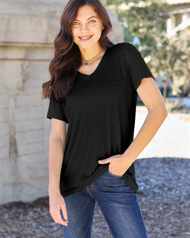 Basic Bae Bamboo Full Size V-Neck Short Sleeve T-Shirt Black