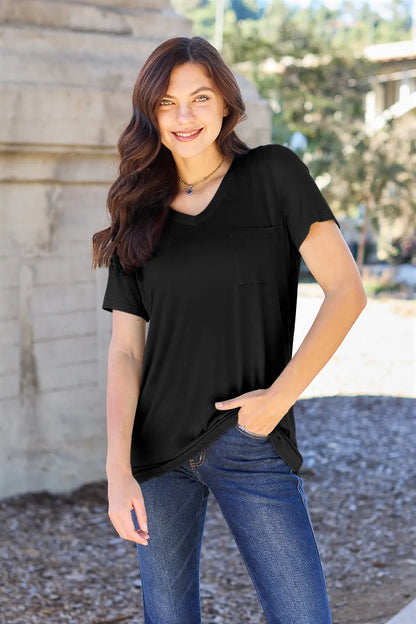 Basic Bae Bamboo Full Size V-Neck Short Sleeve T-Shirt Black