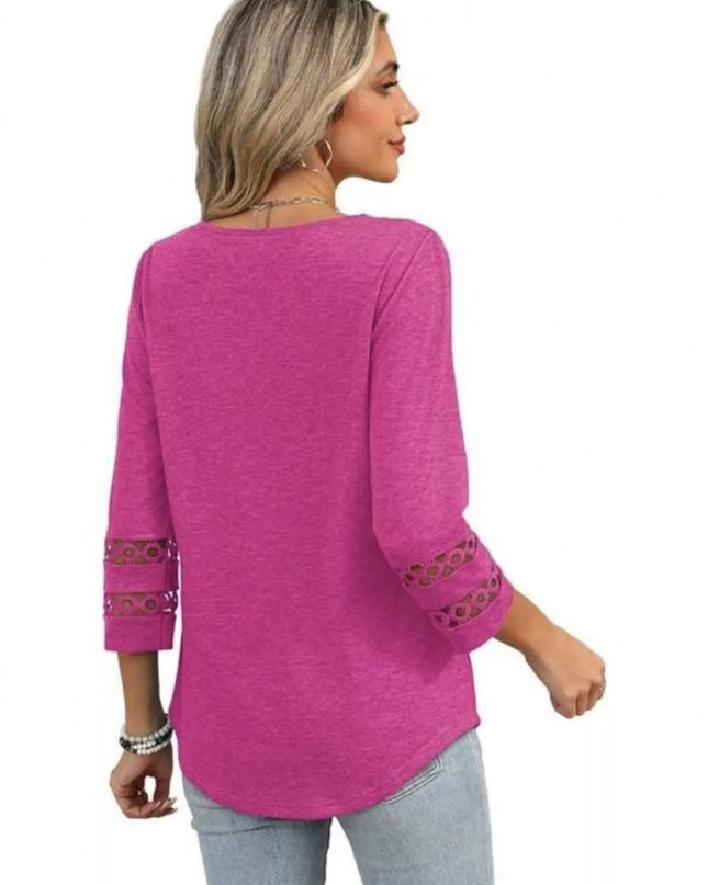 Full Size V-Neck 3/4 Sleeve T-Shirt Plus Size