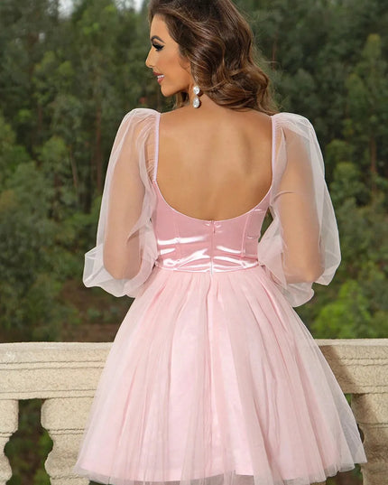 Sweetheart Neck Balloon Sleeve Mini Dress 