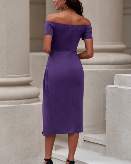 Off-Shoulder Short Sleeve Split Dress