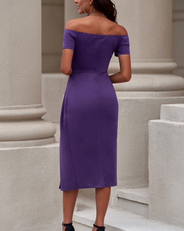 Off-Shoulder Short Sleeve Split Dress