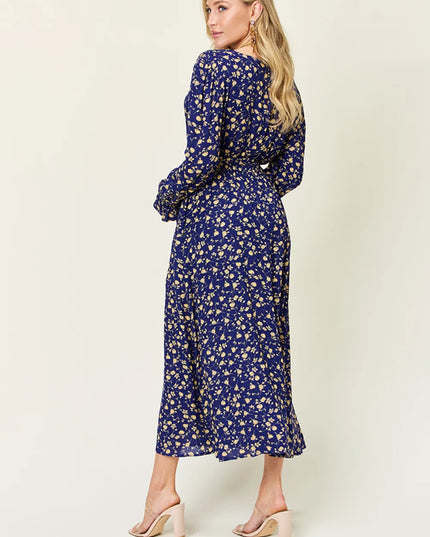 Double Take Full Size Tie Back Flounce Sleeve Dress