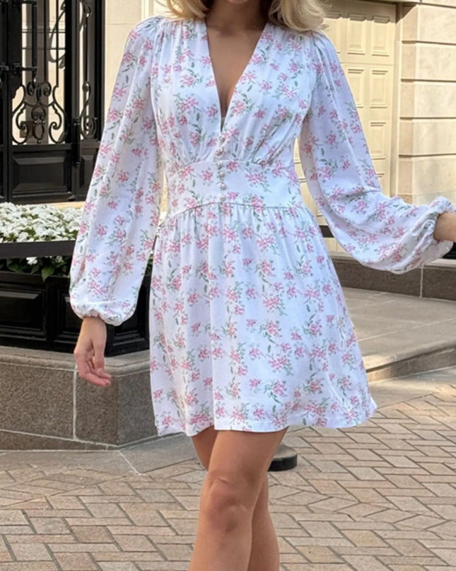 Floral Print Balloon Sleeve Dress