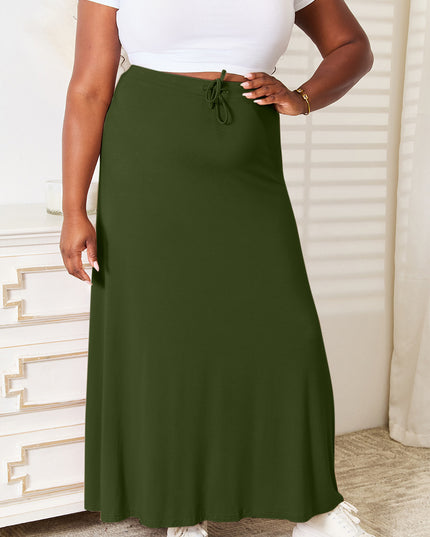 Double Take Full Size Soft Rayon Drawstring Waist Maxi Skirt