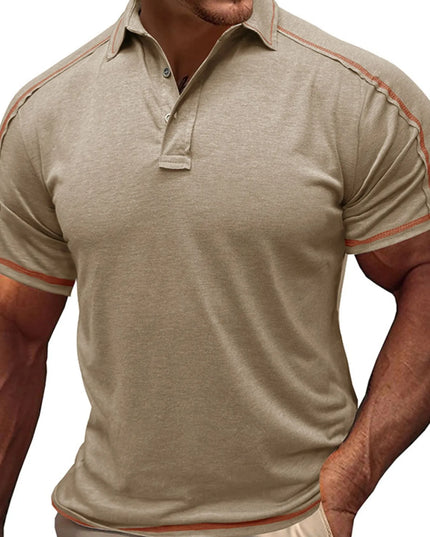 Men's Collared Neck Polo Shirt with Contrast Piping Taupe