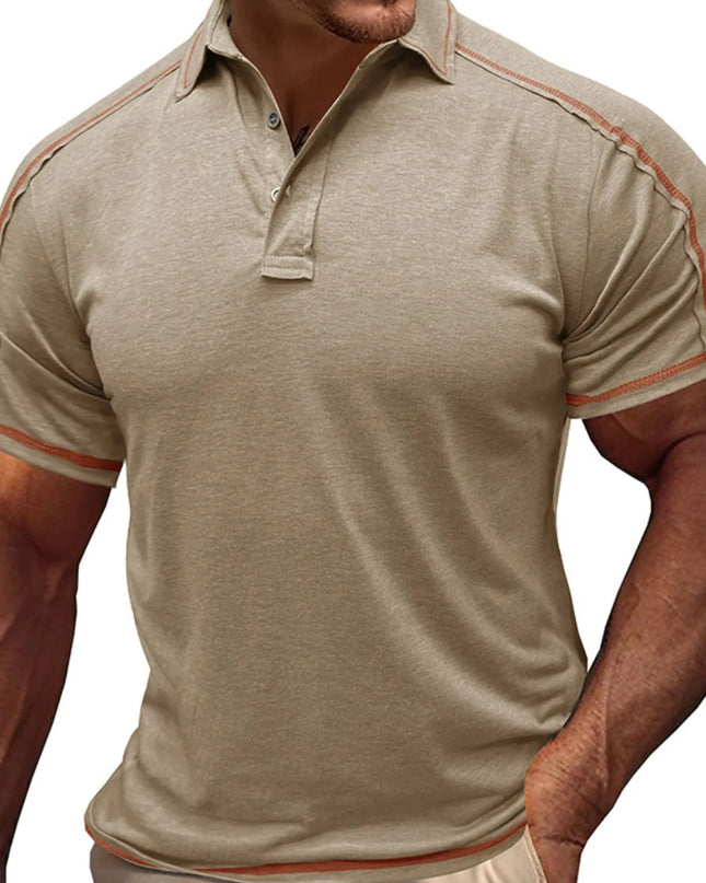 Men's Collared Neck Polo Shirt with Contrast Piping Taupe