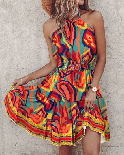 Paisley Print Halter Neck Mini Dress Orange