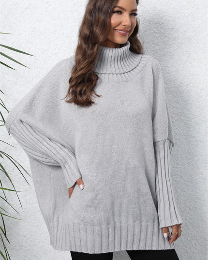 Turtle Neck Long Sleeve Ribbed Sweater