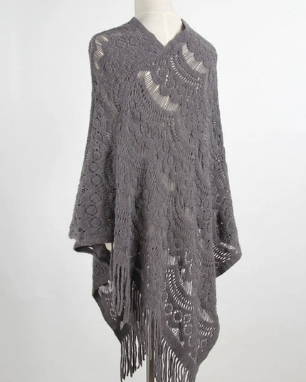 Fringe Openwork Surplice Cape Sleeve Poncho