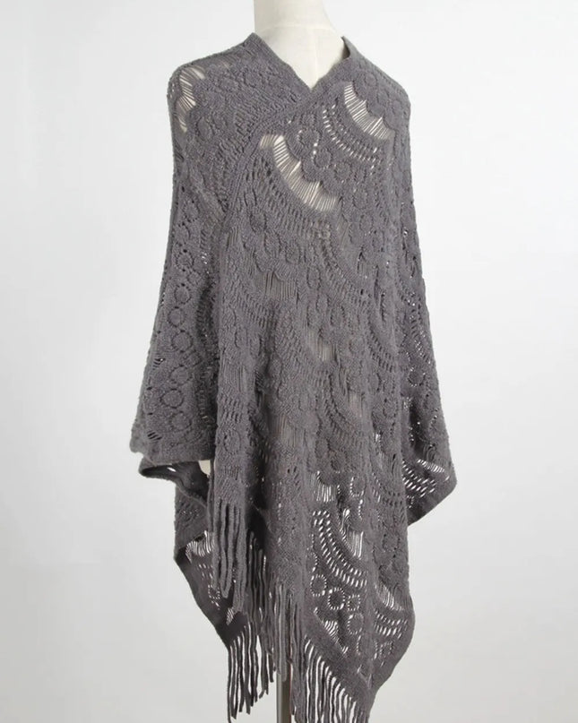 Fringe Openwork Surplice Cape Sleeve Poncho