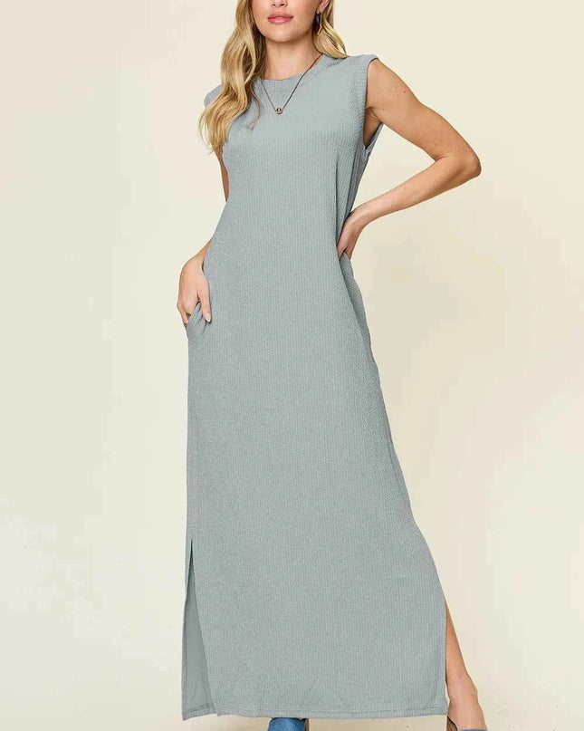 Double Take Full Size Texture Mock Neck Sleeveless Maxi Dress