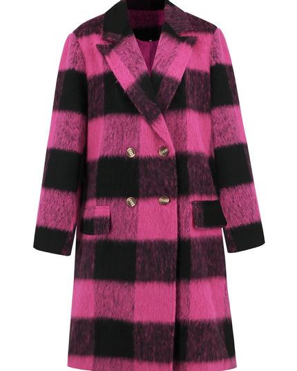 Plaid Double-Breasted Long Sleeve Coat