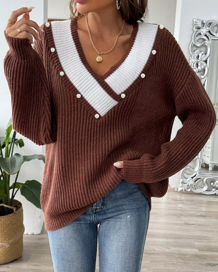 V-Neck Button-Decorated Sweater