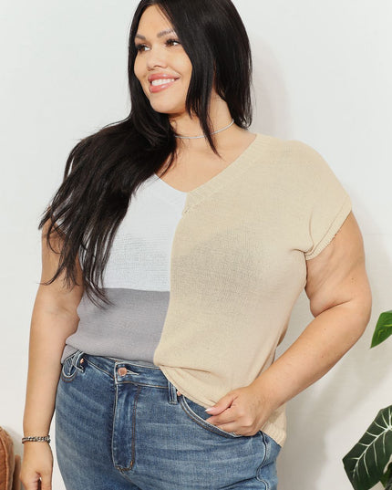 Color Block V-Neck Knit Top