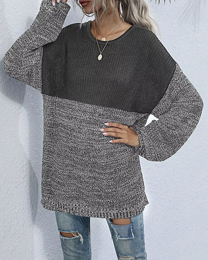 Color Block Long Sleeve Oversized Sweater