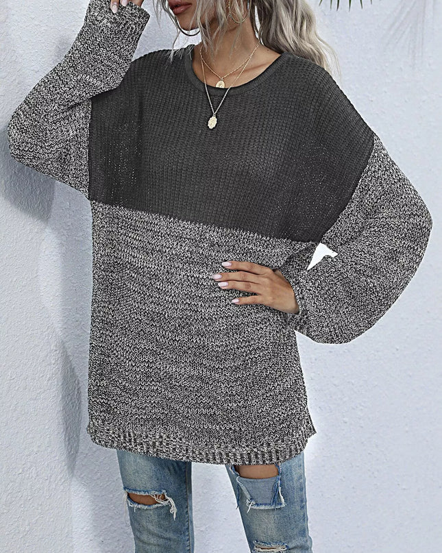 Color Block Long Sleeve Oversized Sweater